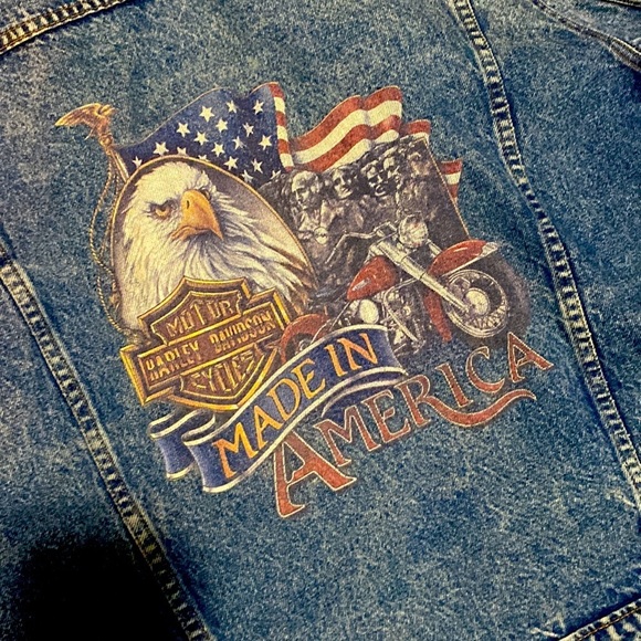 VNTG HARLEY DAVIDSON TRUCKER JACKET W/PATCHES & PINS MADE IN THE USA Acid washed - Picture 13 of 16